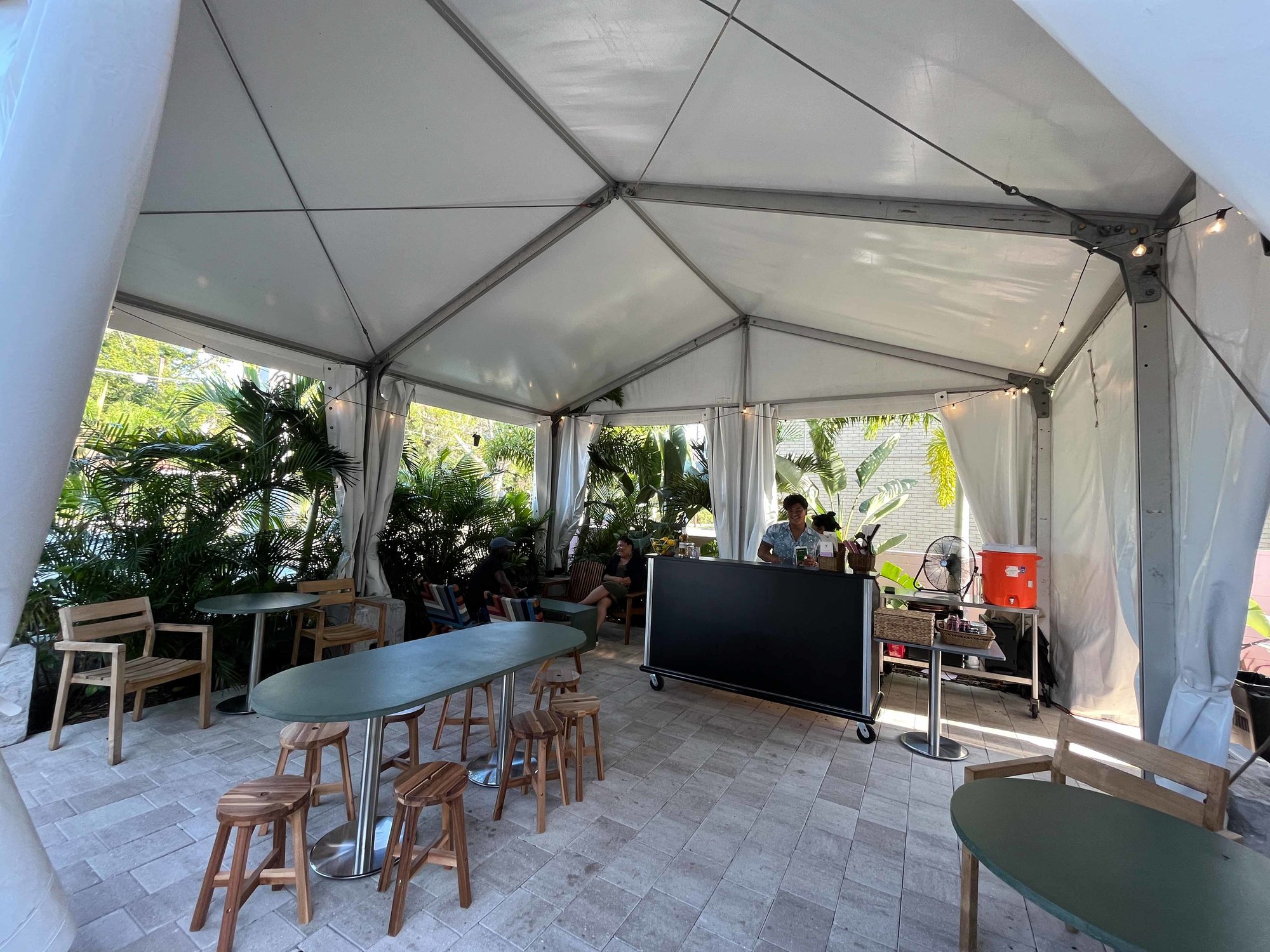 outdoor seating under a tent
